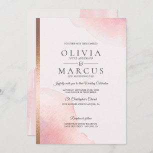 Invitation Mariage Moderne Rose rose  Aquarelle Splash
