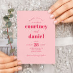 Invitation Mariage moderne rose tendance<br><div class="desc">Le Faire-part de mariage moderne Pink Trendy Mix Match présente des appareillages de type moderne aux couleurs audacieuses et modernes.</div>