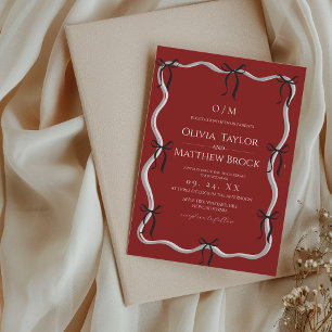 Invitation Mariage Moderne Rouge et Noir à Ruban