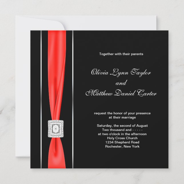 Invitation Mariage Moderne Rouge Noir Noir (Devant)