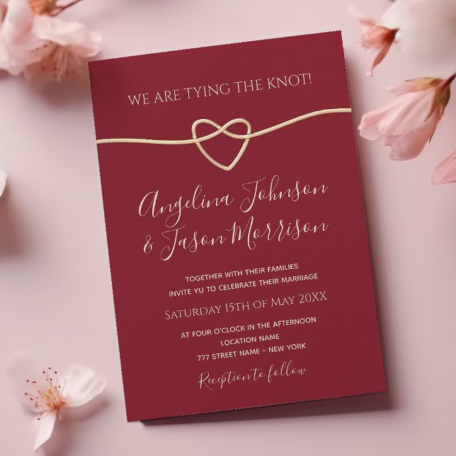 Invitation Mariage Moderne Rouge Nouer le Nœud (Créateur téléchargé)