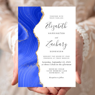 Invitation Mariage moderne Royal Blue Gold Agate