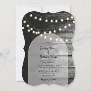 Invitation Mariage Moderne Rustique Bois Noir Lumières Dorées