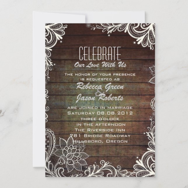 Invitation mariage moderne rustique en bois de grange et dent (Devant)