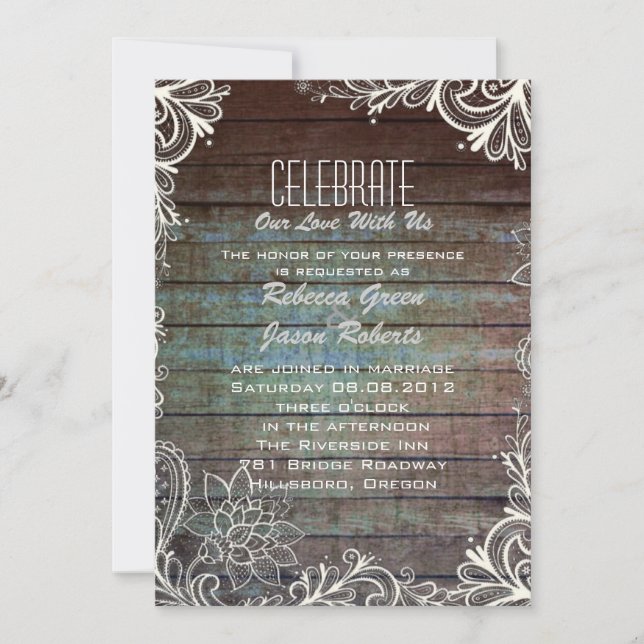 Invitation mariage moderne rustique en bois de grange et dent (Devant)