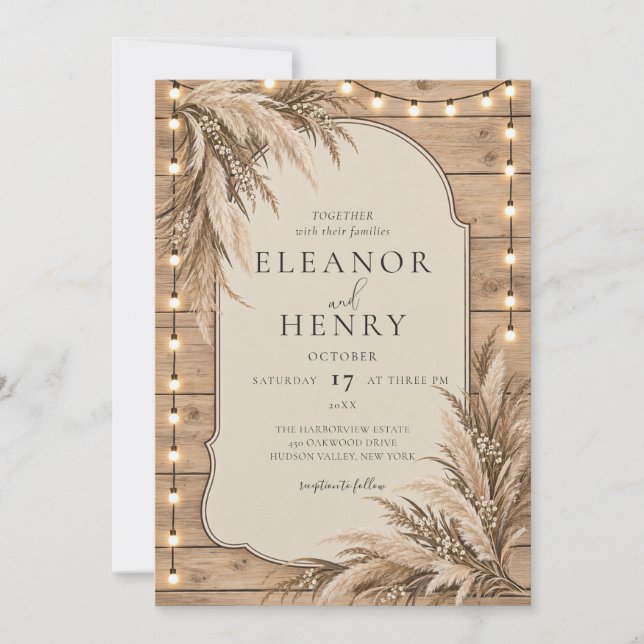 Invitation Mariage Moderne Rustique Herbe de Pampas (Devant)