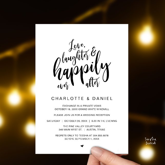 Invitation Mariage Moderne Rustique Script Pour Toujours Heur (Modern Rustic Script Love Laughter and Happily Ever After Wedding Invitation Card in Black and White)