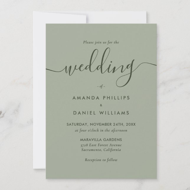 Invitation Mariage moderne Sage Green (Devant)