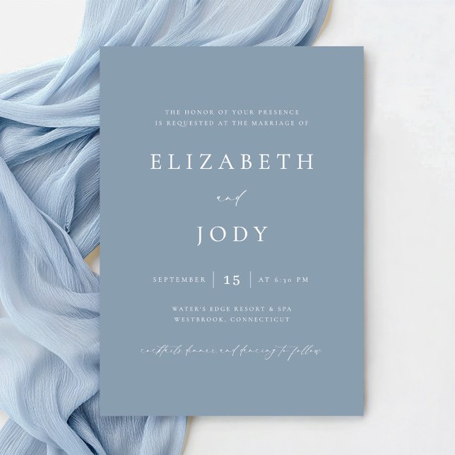 Invitation Mariage Moderne Simple Bleu Poussiéreux Élégant (Créateur téléchargé)