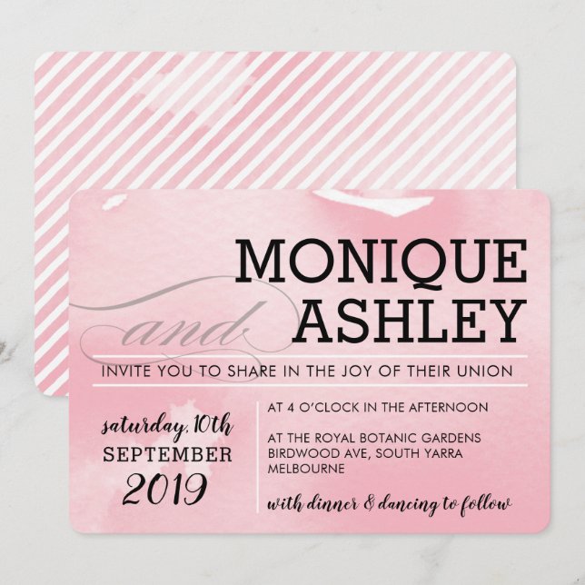 Invitation MARIAGE MODERNE simple couleur rose minimale (Devant / Derrière)