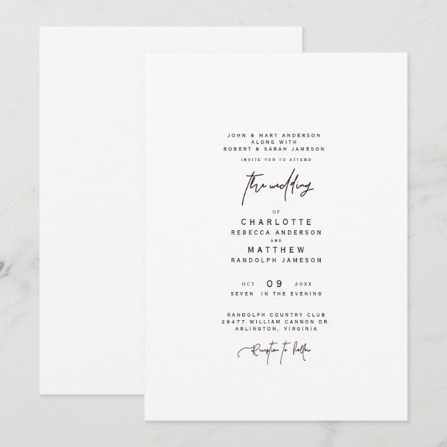 Invitation Mariage Moderne Simple des Deux Parents (Devant / Derrière)