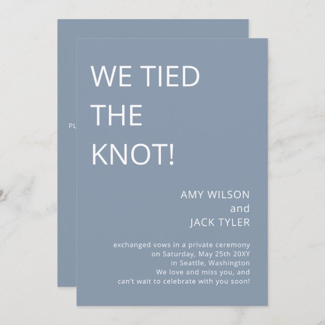 Invitation Mariage moderne simple Dusty Blue (Devant / Derrière)