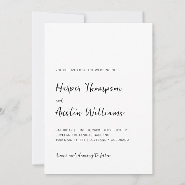 Invitation Mariage Moderne Simple Écriture Noir Et Blanc (Devant)