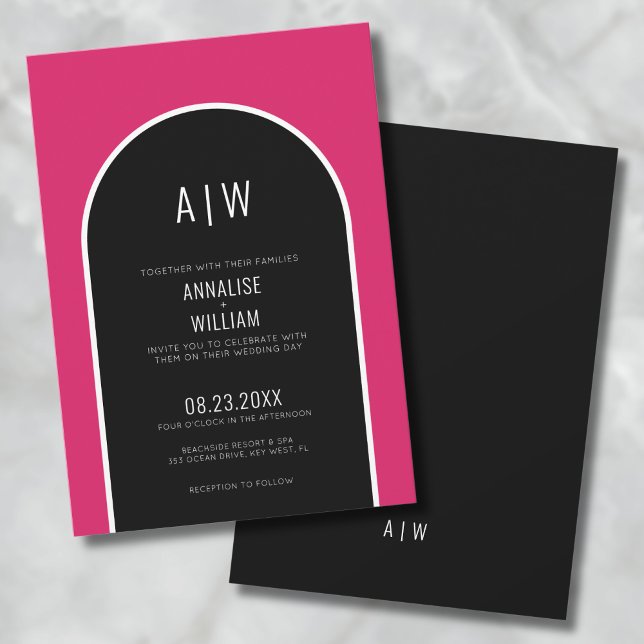 Invitation Mariage Moderne Simple Gras Rose Magenta (Modern Simple Bold Magenta Pink Wedding Invitation)