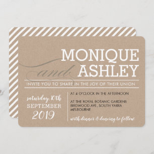 Invitation MARIAGE MODERNE simple minimum gras kraft blanc