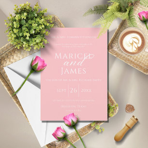 Invitation Mariage moderne simple rose et blanc