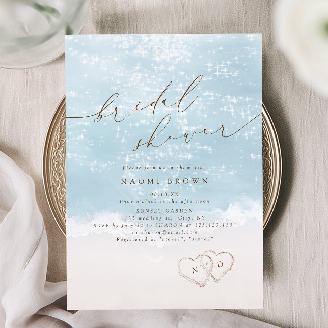 Invitation Mariage moderne sous le thème de la plage avec coe (Modern Script Sand Hearts Beach Bridal Shower Invitation)