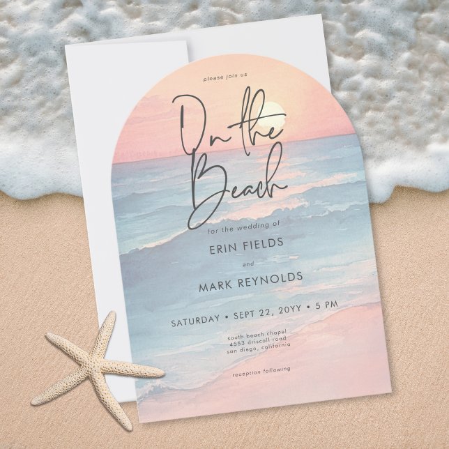 Invitation Mariage moderne sous une arche de plage à l'aquare (Modern Ocean Sunset Watercolor Beach Arch Wedding Collection)