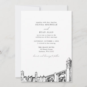 Invitation Mariage moderne Spokane Skyline noir et blanc