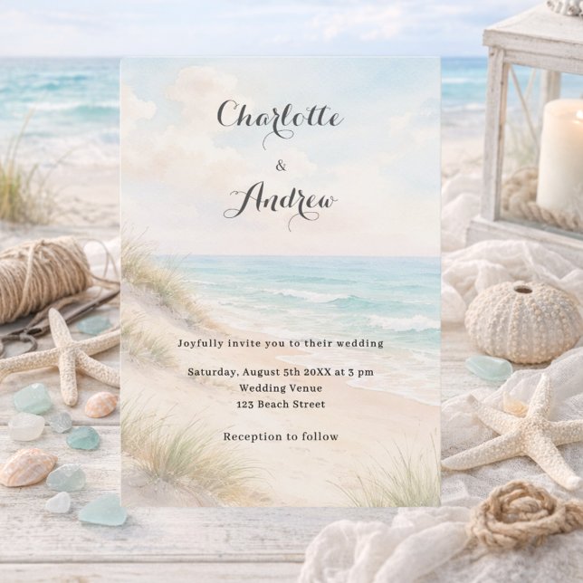 Invitation Mariage moderne sur la plage à l'aquarelle (Créateur téléchargé)