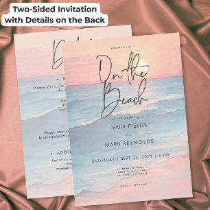 Invitation Mariage moderne sur la plage au coucher du soleil