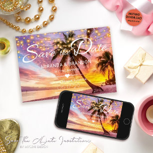 Invitation Mariage Moderne sur la Plage au Coucher du Soleil