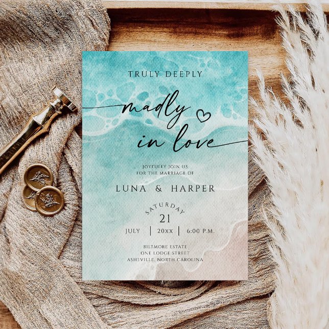 Invitation Mariage Moderne sur la Plage avec Aquarelle de la  (Créateur téléchargé)