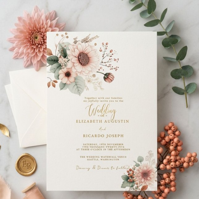 Invitation Mariage Moderne Tendance Fard à Joues Rose Poussié (Créateur téléchargé)