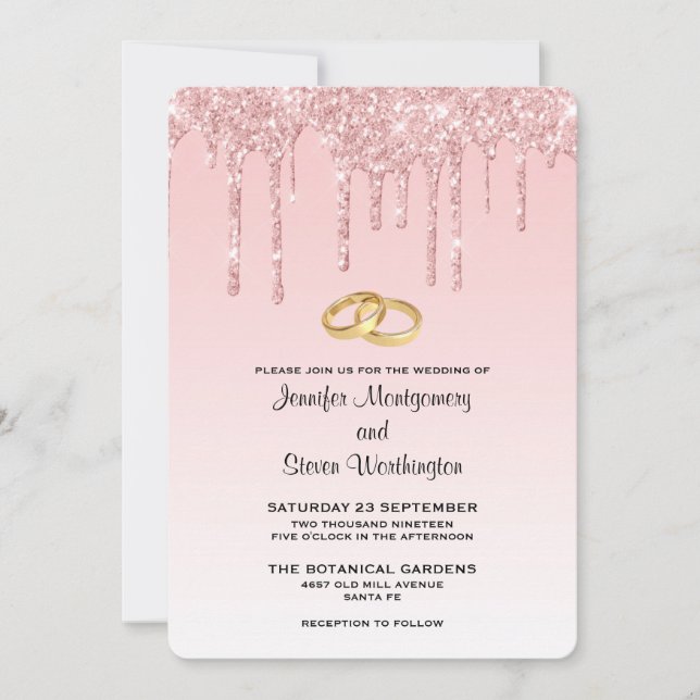 Invitation Mariage Moderne Tendance Faux Paillettes Rose (Devant)