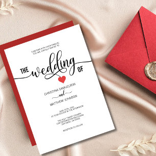 Invitation Mariage moderne tendance noir blanc et rouge coeur