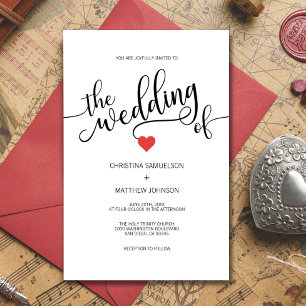 Invitation Mariage moderne tendance noir blanc et rouge coeur