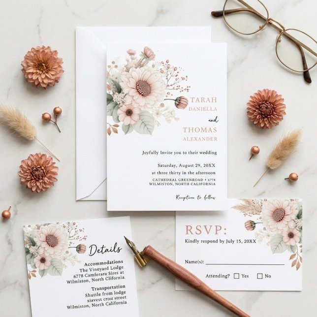 Invitation Mariage Moderne Tendance Rouge Poussiéreux Rose Fa (Créateur téléchargé)