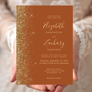 Invitation Mariage Moderne Terracotta Doré avec Bordure Fauss