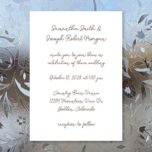 Invitation Mariage Moderne Terre Cuite et Blanc Script (Créateur téléchargé)