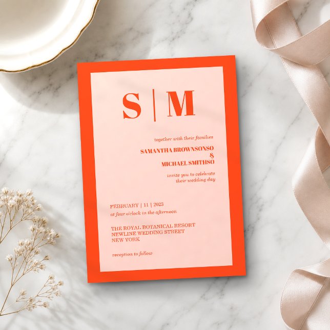 Invitation Mariage Moderne Tons Terre Orange Rose (Créateur téléchargé)