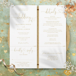 Invitation Mariage Moderne Tout En Un Écriture Cœur Doré