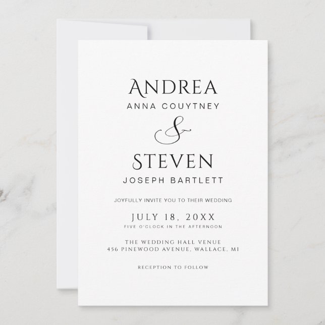 Invitation Mariage Moderne Tout en Un Noir et Blanc (Devant)