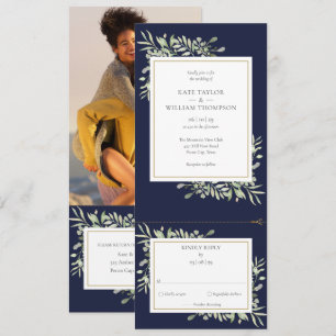Invitation Mariage Moderne Tout En Un Photo Bleu Marine Verdu