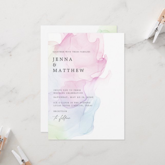 Invitation Mariage moderne transparent en soie (Devant/Arrière en situation)