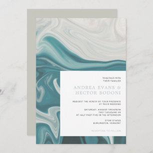 Invitation Mariage moderne Tropical Beach Dusty Blue & Grey