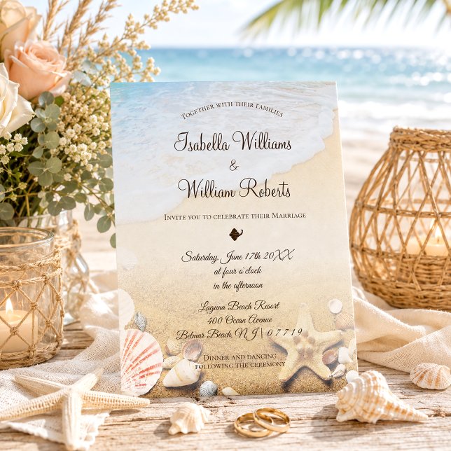 Invitation Mariage moderne tropical de plage étoile de mer (Créateur téléchargé)