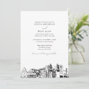 Invitation Mariage moderne Tucson Skyline noir et blanc