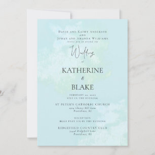Invitation Mariage Moderne Turquoise Deux Parents 2 Lieux