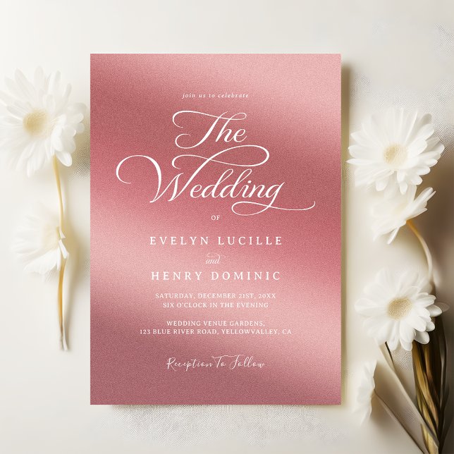 Invitation Mariage Moderne Typographie Blanche Script Or Rose (Créateur téléchargé)