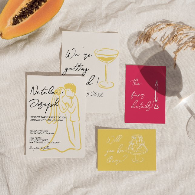 Invitation Mariage Moderne Unique Dessiné à la Main Couleurs  (Créateur téléchargé)