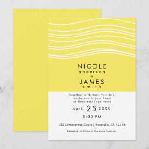 Invitation Mariage Moderne Vague Jaune Citron et Blanc