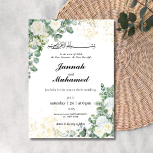 Invitation Mariage moderne vert blanc fleuri