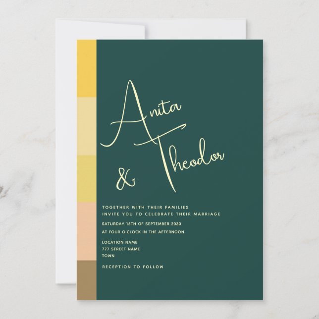 Invitation Mariage Moderne Vert Émeraude (Devant)