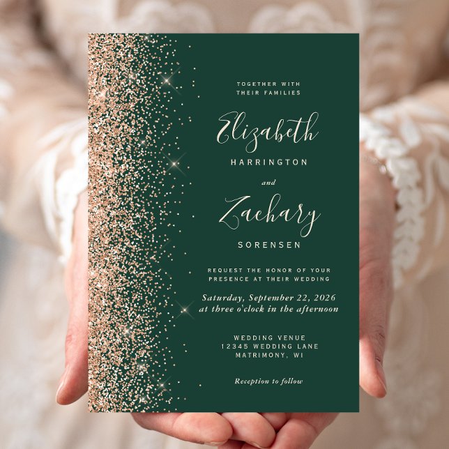 Invitation Mariage Moderne Vert Émeraude avec Bordure Paillet (Créateur téléchargé)
