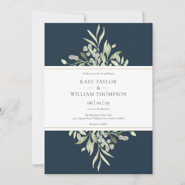 Invitation Mariage Moderne Vert Sauge Bleu Profond (Devant)